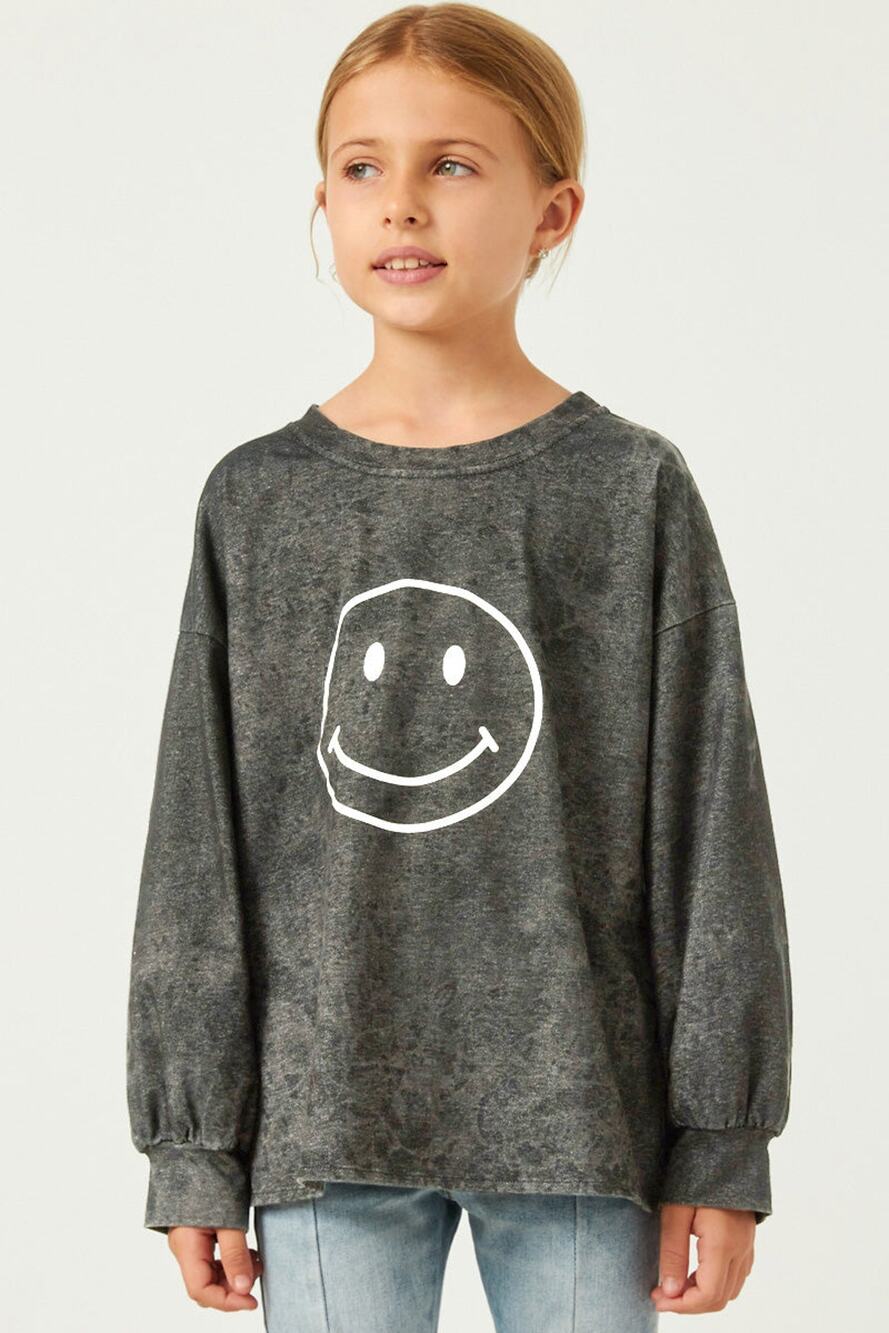 HAYDEN Sunni Girls Smiley Face Black Wash Sweatshirt X-Large